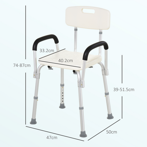 Light Weight Aluminum Shower Bench Portable Lift Chair Back & Armrest HOMCOM