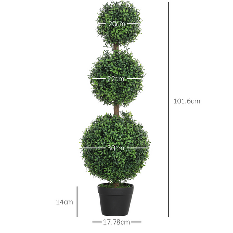 HOMCOM Set of 2 Decorative Artificial Plants Boxwood Trees in Pot, Green