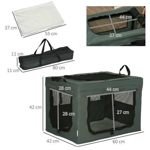 60cm Foldable Pet Carrier Cat Bag w/ Cushion for Cats and Miniature Dogs - Grey