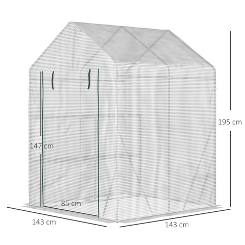 Greenhouse for Outdoor, Gardening 2 Tier Shelf, PE Cover, 143x143x195cm, Green