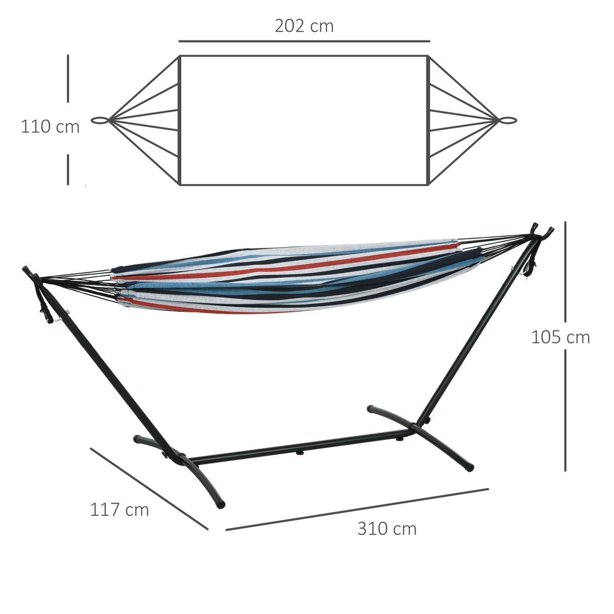 294 x 117cm Hammock with Metal Stand Portable Carrying Bag 120kg White Stripe