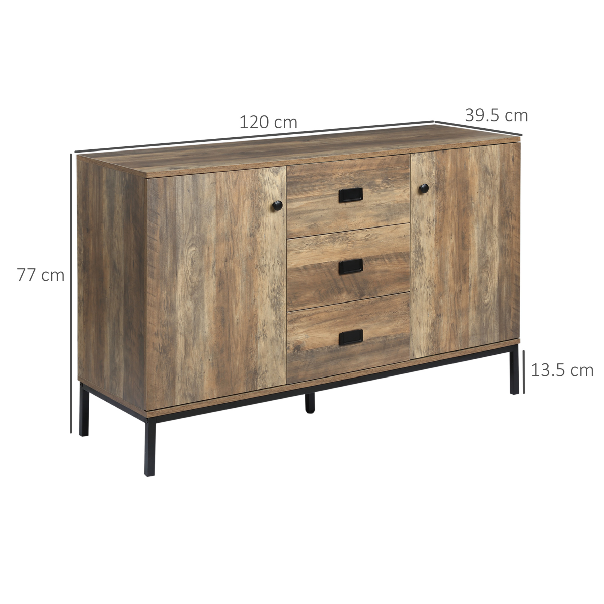 HOMCOM Industrial Sideboard, Storage Cabinet, Accent Cupboard Distressed Brown