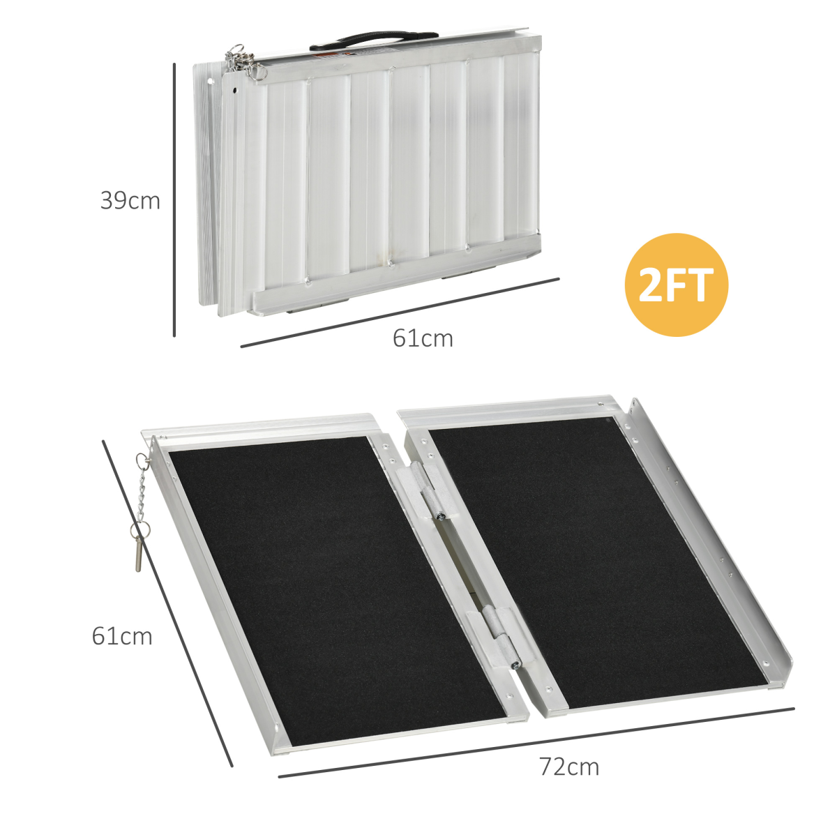 HOMCOM Duo Wheelchair Ramp Pushchair Mobility Assistance w/Carry Handle 72x61cm