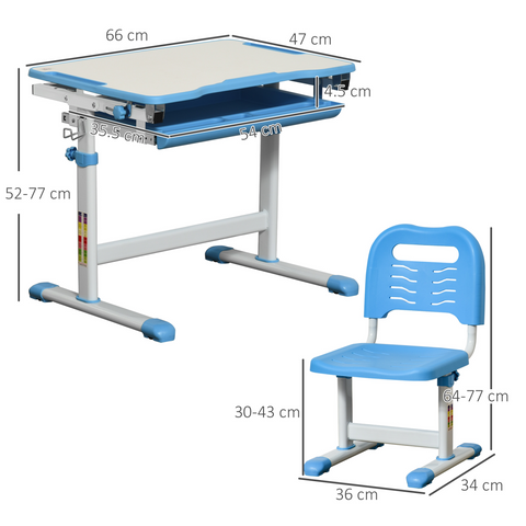 Kids Desk and Chair Set Adjustable Tiltable with Drawer Pen Slot Hook
