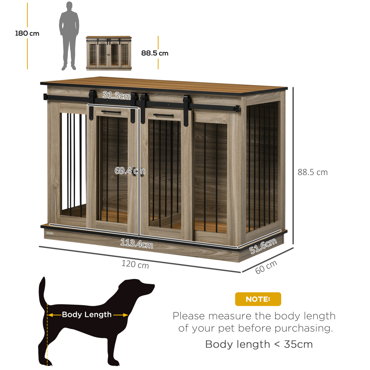 PawHut Dog Crate for Large Dogs, Double Dog Cage for Small Dog, Oak Tone