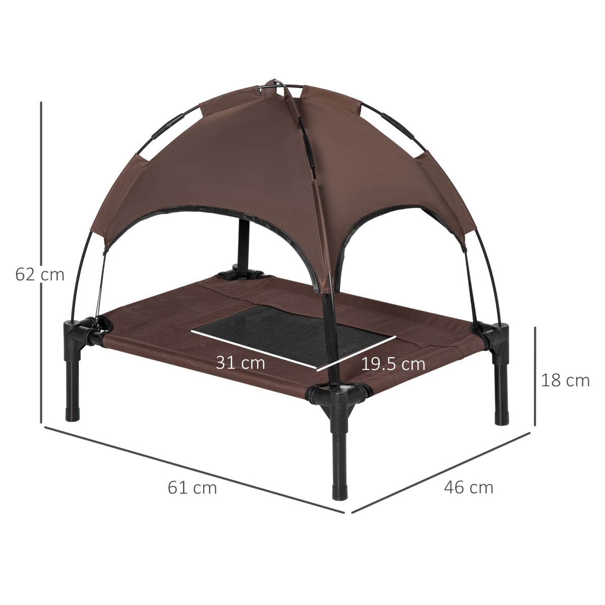 61 cm Elevated Pet Bed Dog Cot Tent with Canopy Instant Shelter Outdoor Brown