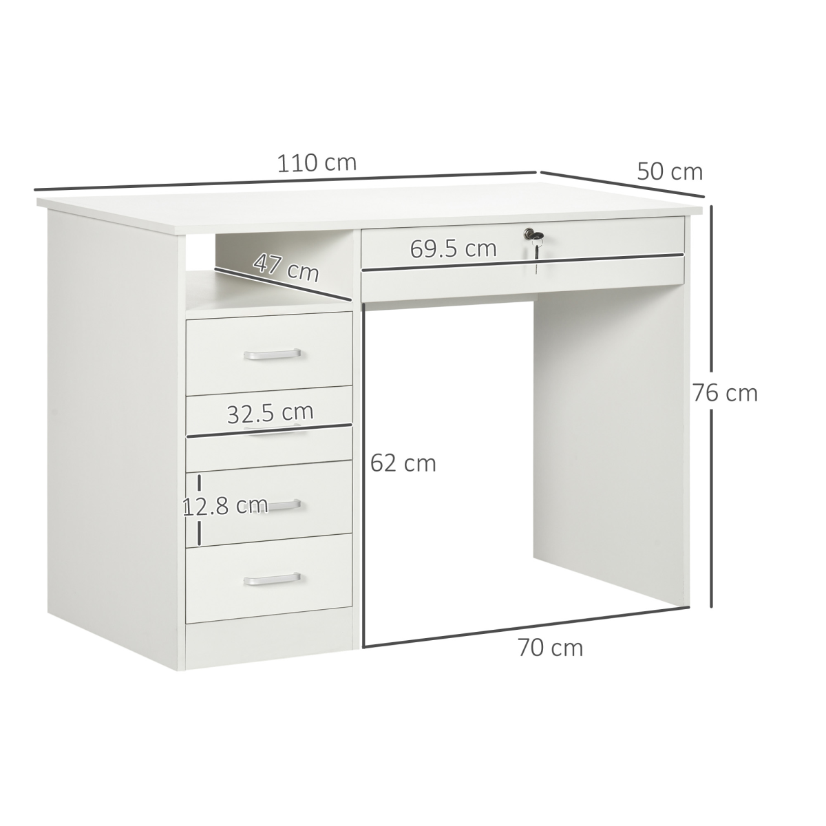 Computer Desk Writing Desk with Five Drawers for Home Office White