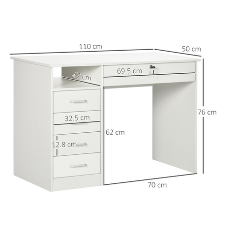 Computer Desk Writing Desk with Five Drawers for Home Office White