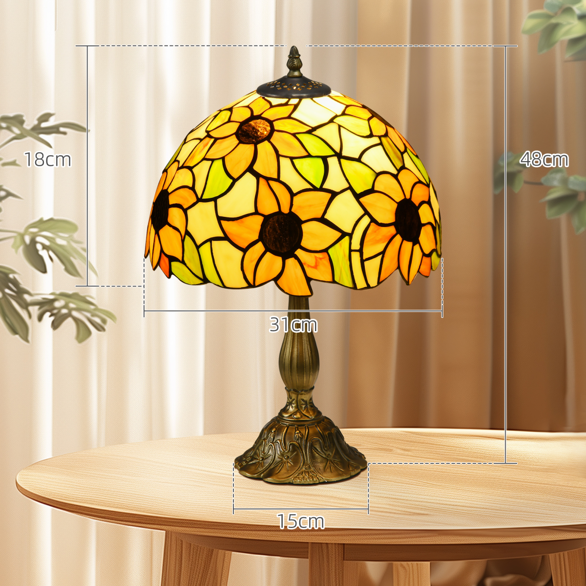 HOMCOM Antique Table Lamp, for Bedroom Bedside, Bulb not Included, Sunflower