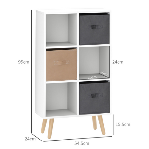 HOMCOM Freestanding 6 Cube Storage Cabinet Unit Bookcase w/ 3 Drawer White