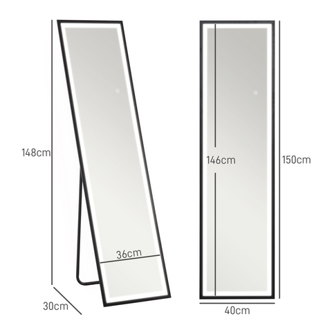 HOMCOM 150 x 40cm Full Length Mirror w/ Adjustable Lights Metal Frame Black