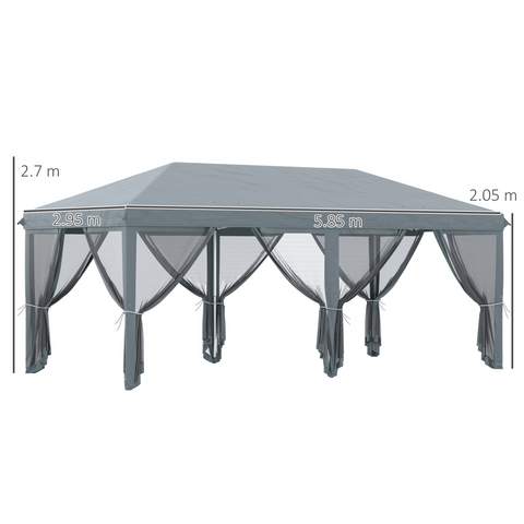 6 x 3m Pop Up Party Tent Canopy with 6 Removable Sidewalls Grey