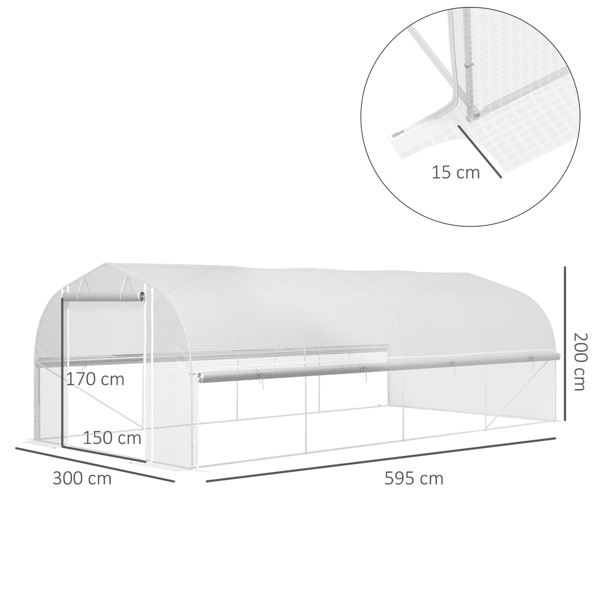 Outsunny Polytunnel Greenhouse W/ Roll-up Sidewalls, Mesh Door, 6 x 3 x 2m