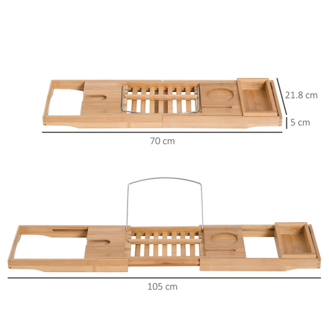 HOMCOM Extendable Bath Tub Bathroom Tray Bathtub Caddy Shelf Wine Holder Book