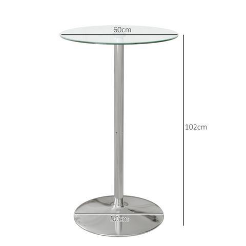 HOMCOM Round Bar Table for 2 People, High Pub Table with Tempered Glass Top