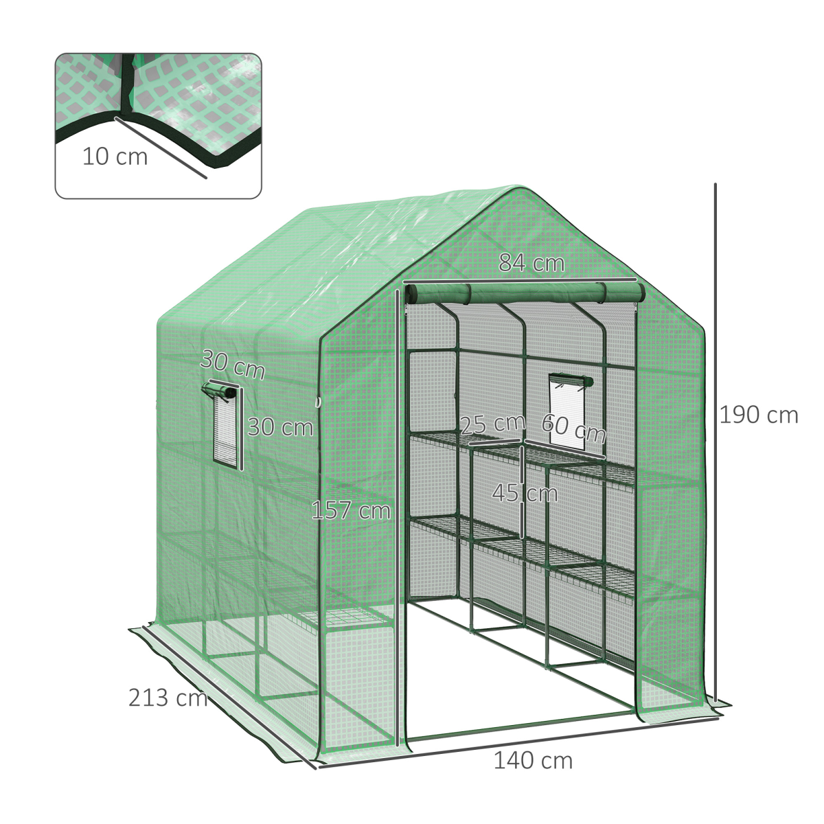Outsunny Walk-in Outdoor Green House with Door and Mesh Windows, Green