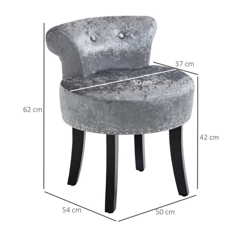 Dressing Table Stool Vanity Seat w/ Rubber Wood Legs Bedroom - Grey