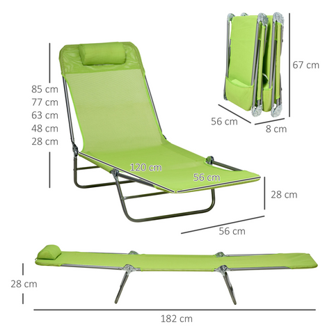 Outsunny 2 Piece Folding Sun Loungers with Adjustable Backrest, Pillow, Green