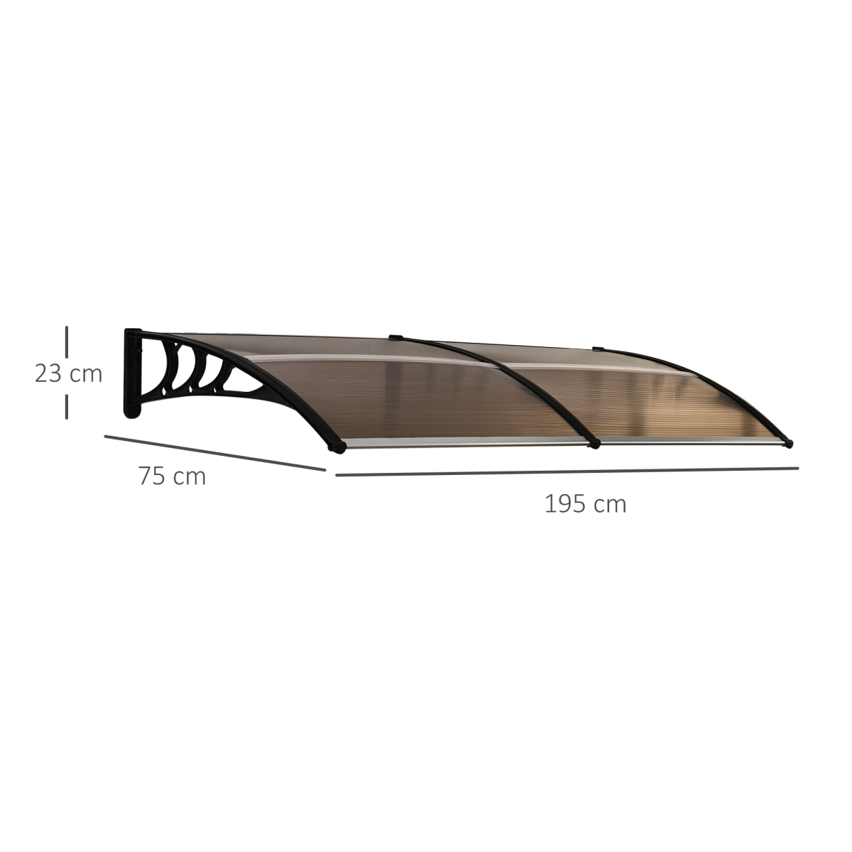 Outsunny 80 L x 195 W x 23 H cm Clear Polycarbonate Curved Awning Black