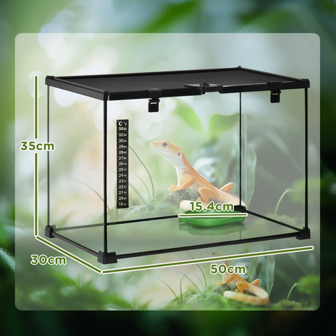 50 x 30 x 35 cm Reptile Terrarium for Lizards, Horned Frogs, Snakes, Black