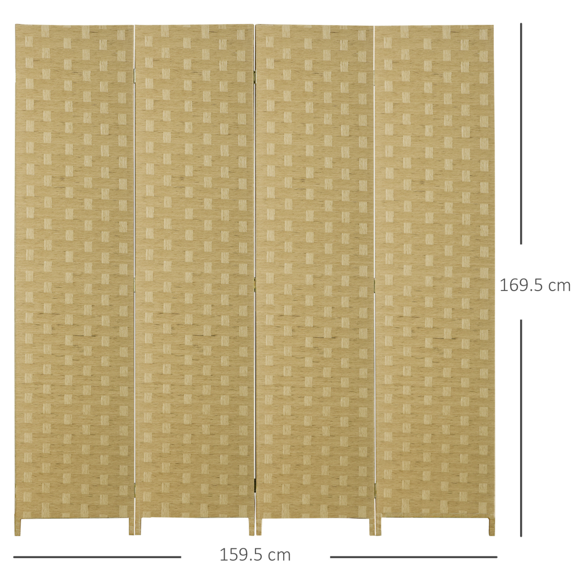 4-Panel Folding Wall Divider Room, Wave Fibre Privacy Screen Panels, Brown