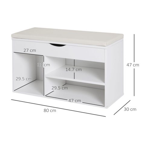 HOMCOM Wooden Shoes Cabinet Bench Hidden Storage Padded Seat Organiser White