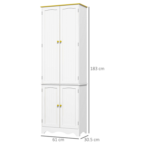 Freestanding Kitchen Cupboard 4-Door Storage Cabinet  4 Shelves, White