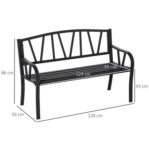 2-Seater Bench Solid Metal Loveseat Decorative Backrest Ergonomic Armrest