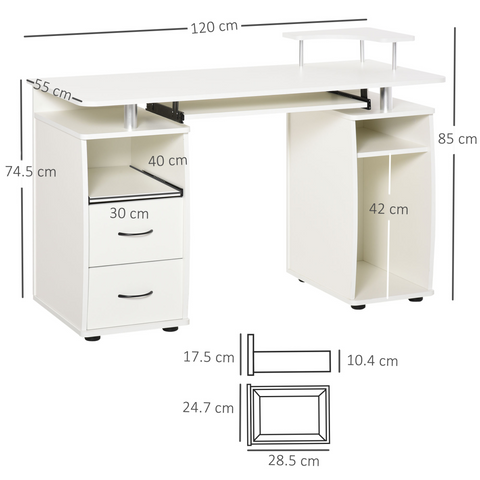 HOMCOM Computer Office Desk Table Workstation w/  Keyboard Tray, Drawer, White