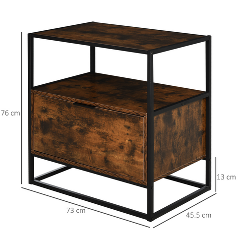 HOMCOM Industrial-Style Side Table w/ Drawer Open Shelf Steel Frame Base Retro