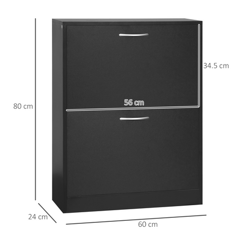 Shoe Cabinet Storage Cupboard 2-Tier Wood 12 Pairs Black