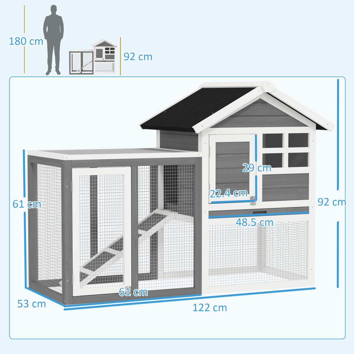 122cm Wooden Rabbit Hutch Bunny Cage Pet House with Tray Ladder Run Pawhut