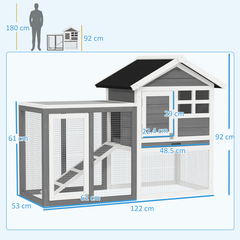 122cm Wooden Rabbit Hutch Bunny Cage Pet House with Tray Ladder Run Pawhut