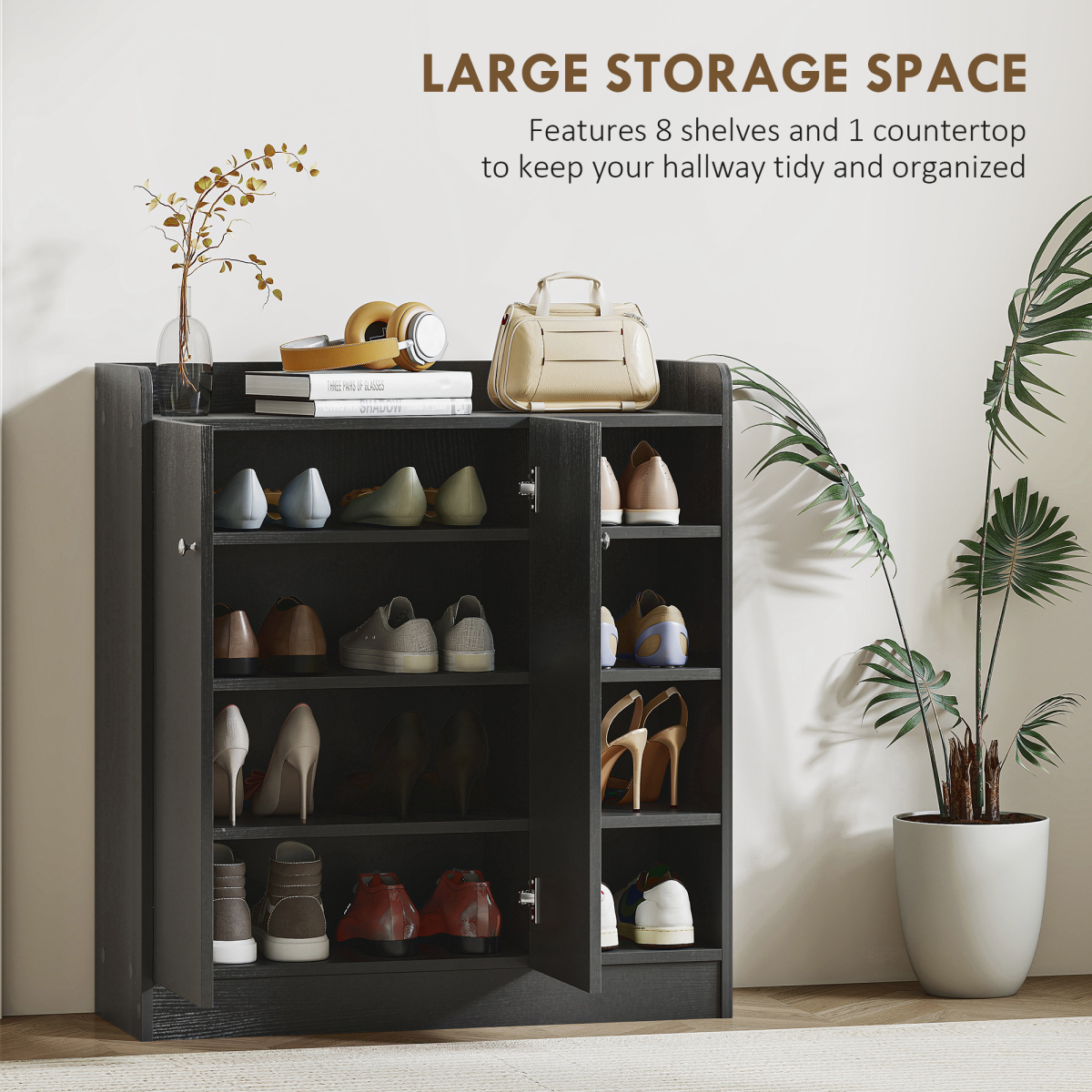 HOMCOM Shoe Storage Cabinet Footwear Rack Stand w/Adjustable Shelves Black