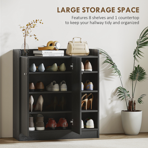 HOMCOM Shoe Storage Cabinet Footwear Rack Stand w/Adjustable Shelves Black