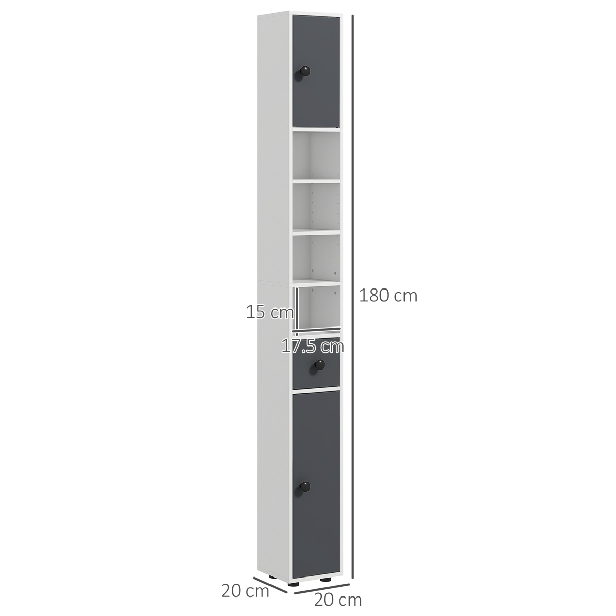 kleankin Slim Bathroom Cabinet, Toilet Roll Storage w/ Open Shelves, Grey