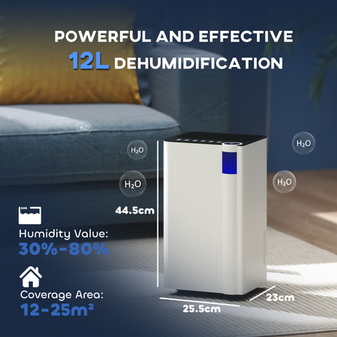 HOMCOM 12L Dehumidifier with Filter, Auto Defrost, Children Lock, for Home