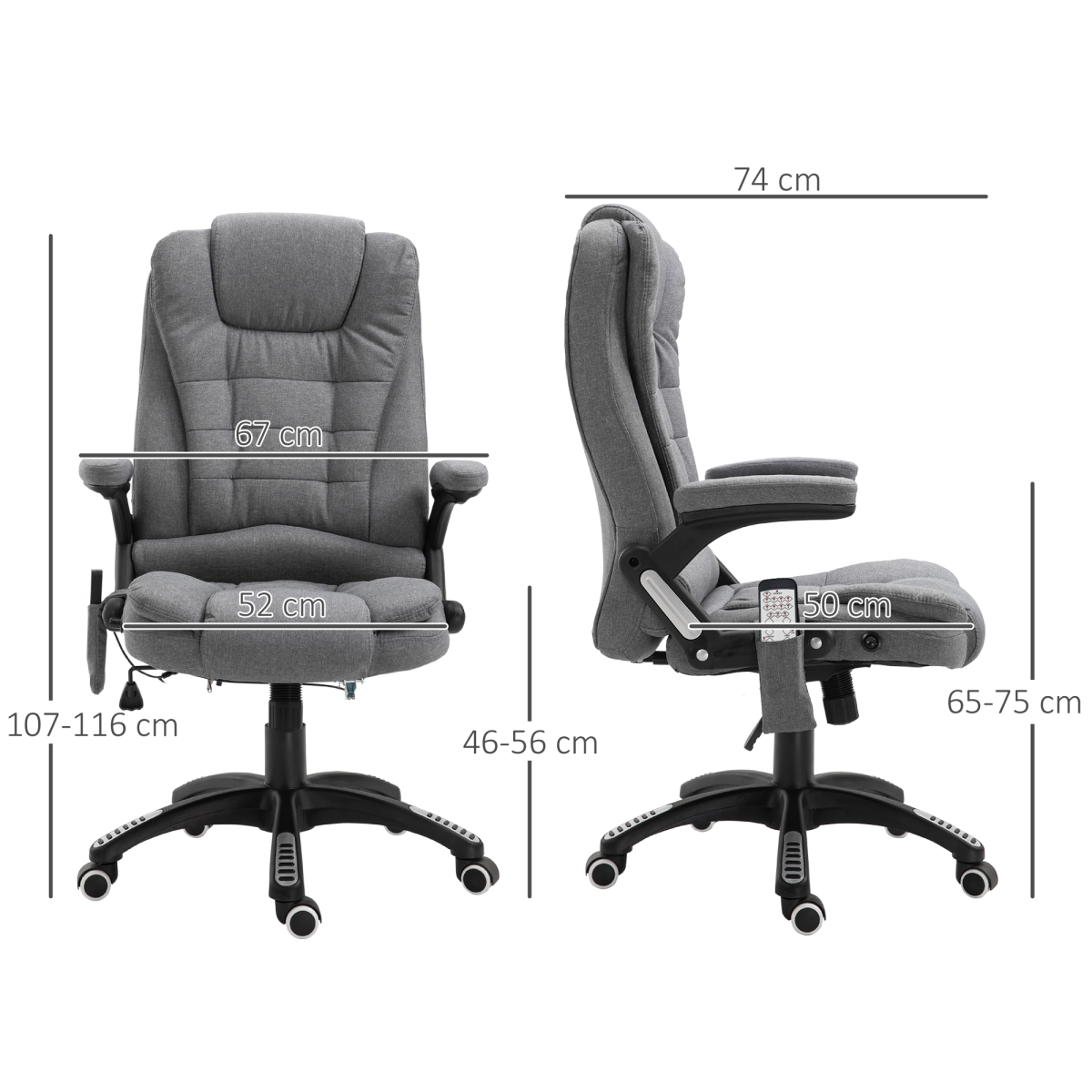 Executive Reclining Chair w/ Heating Massage Points Relaxing Headrest Grey