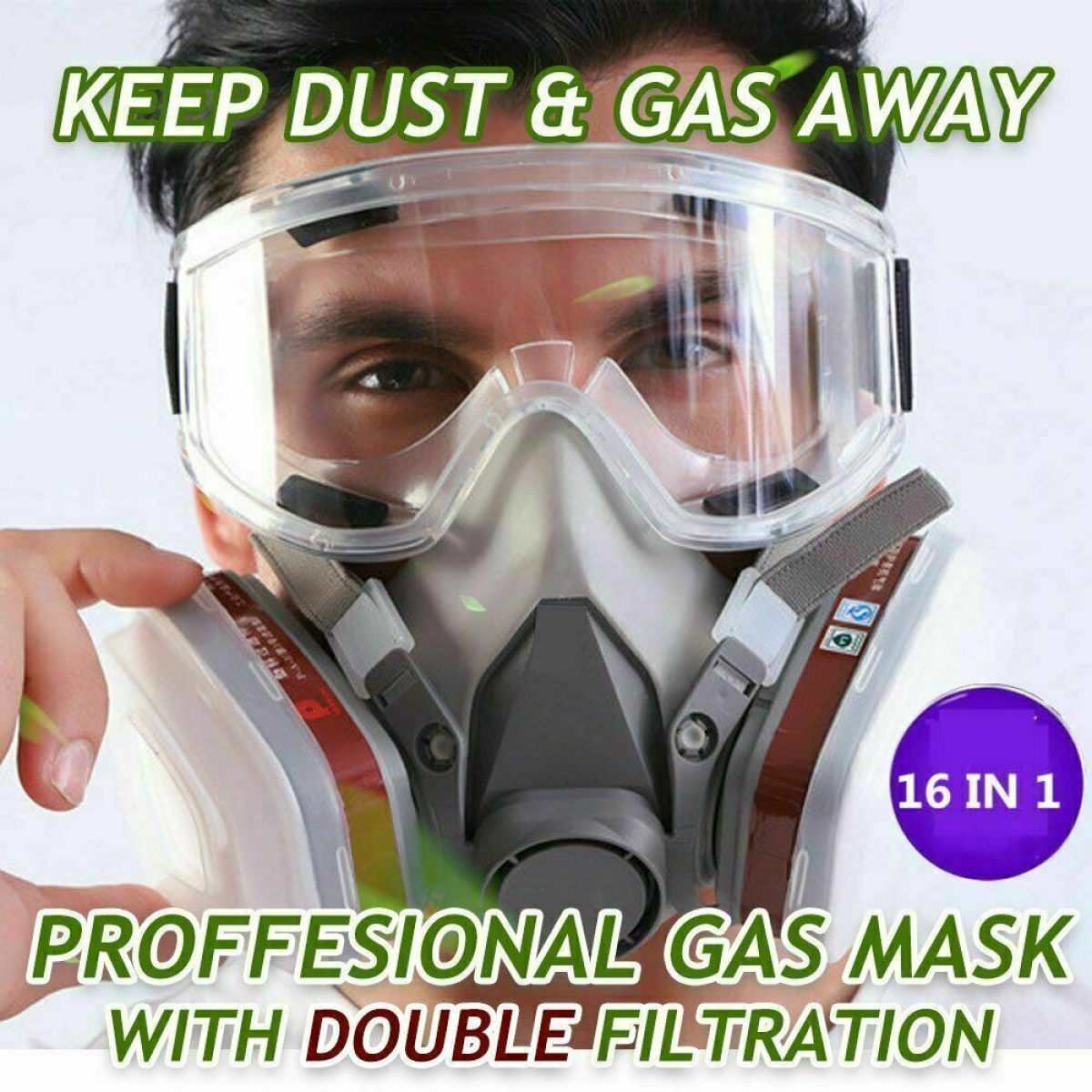 17 In 1 Full Face Mask 6200 Gas Mask Facepiece Spray Respirator Filter Chemical