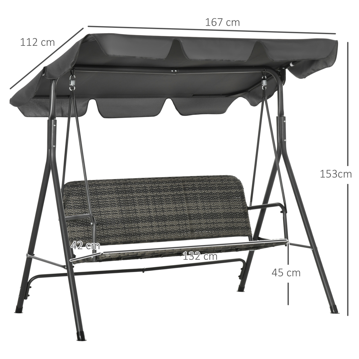 Outsunny 3-person Rattan Swing Chair, Hanging Bench w/ Stand, Adjustable Canopy