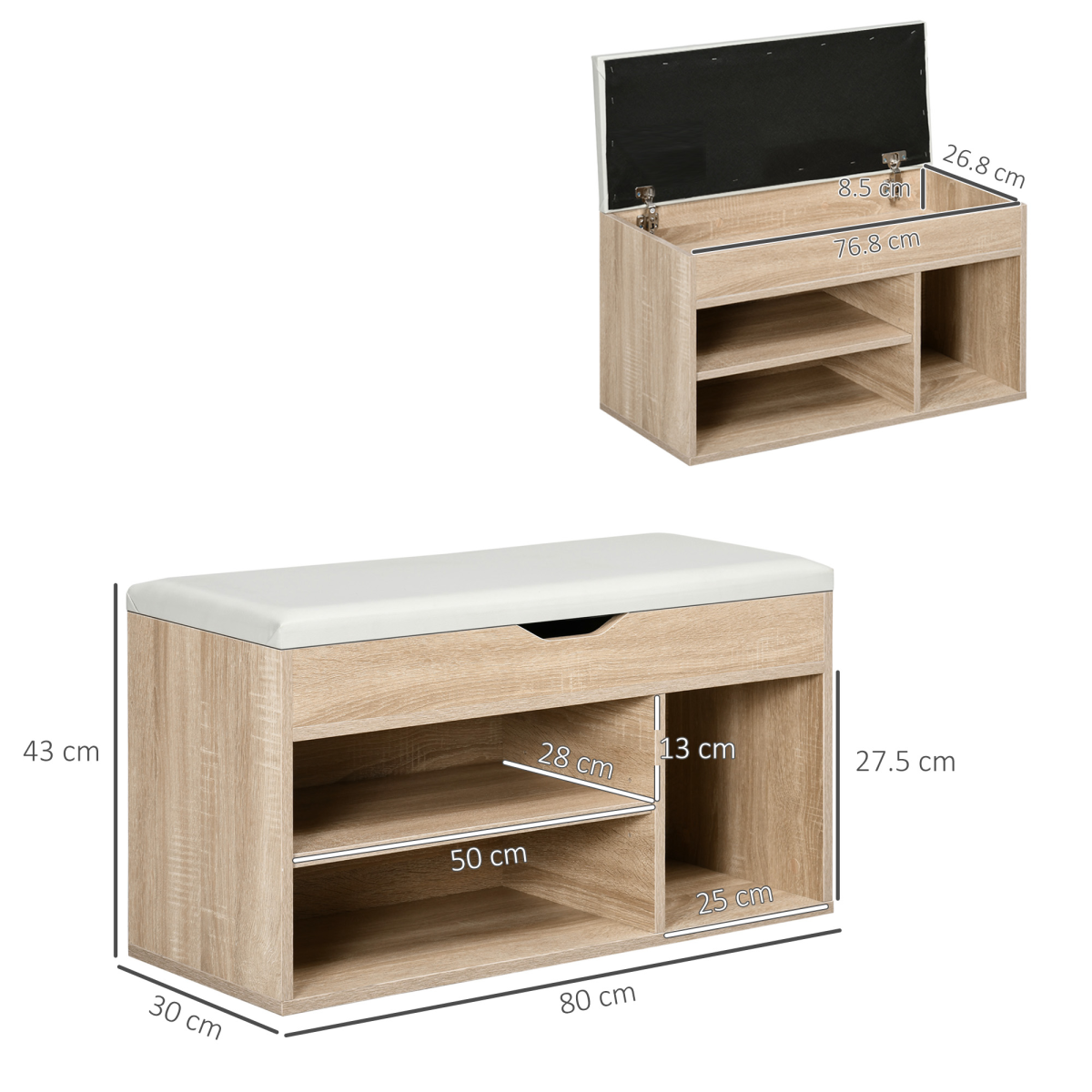 Sit-On Shoe Storage w/ Hidden Compartment Handles Sponge Top 80x30x43 cm Grey
