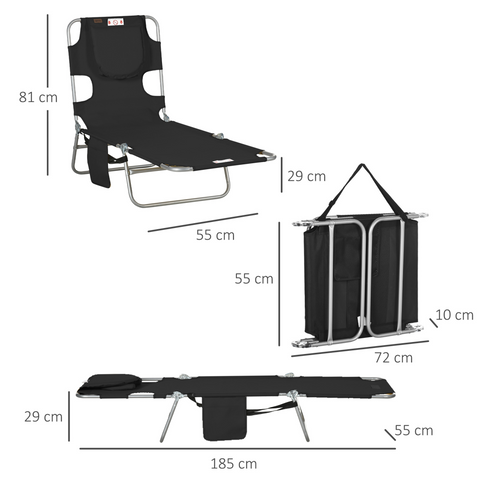 Patio Foldable Sun Lounger 5 Level Adjustable Reclining Chair Black