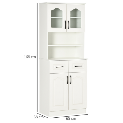 168cm Kitchen Cupboard Storage Cabinet w/ Shelves & Drawers,Open Counter White