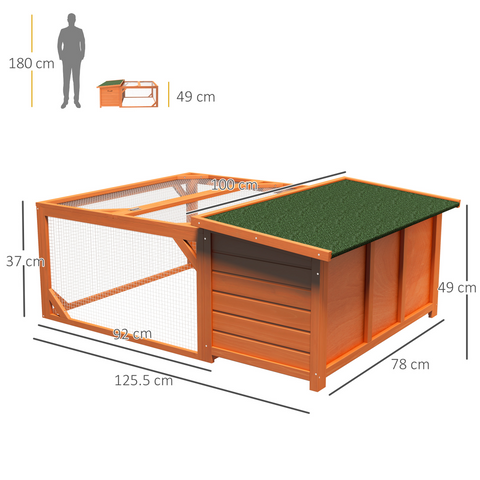 Wooden Rabbit Hutch with Run Small Animal Guinea Pig House 125.5 x 100 x 49cm