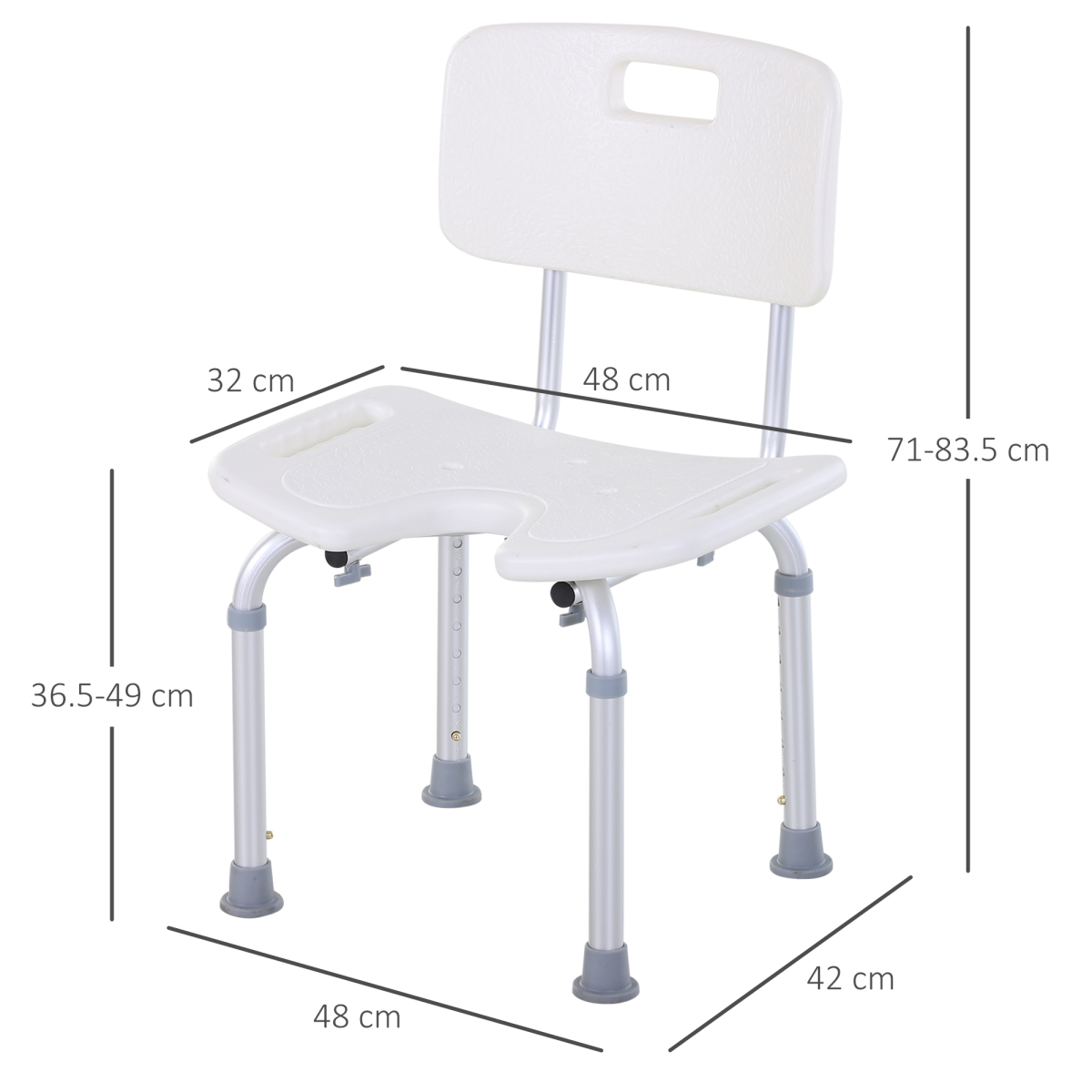 HOMCOM Adjustable Aluminum Shower Bath Stool Spa Chair Non-Slip Feet, Handle