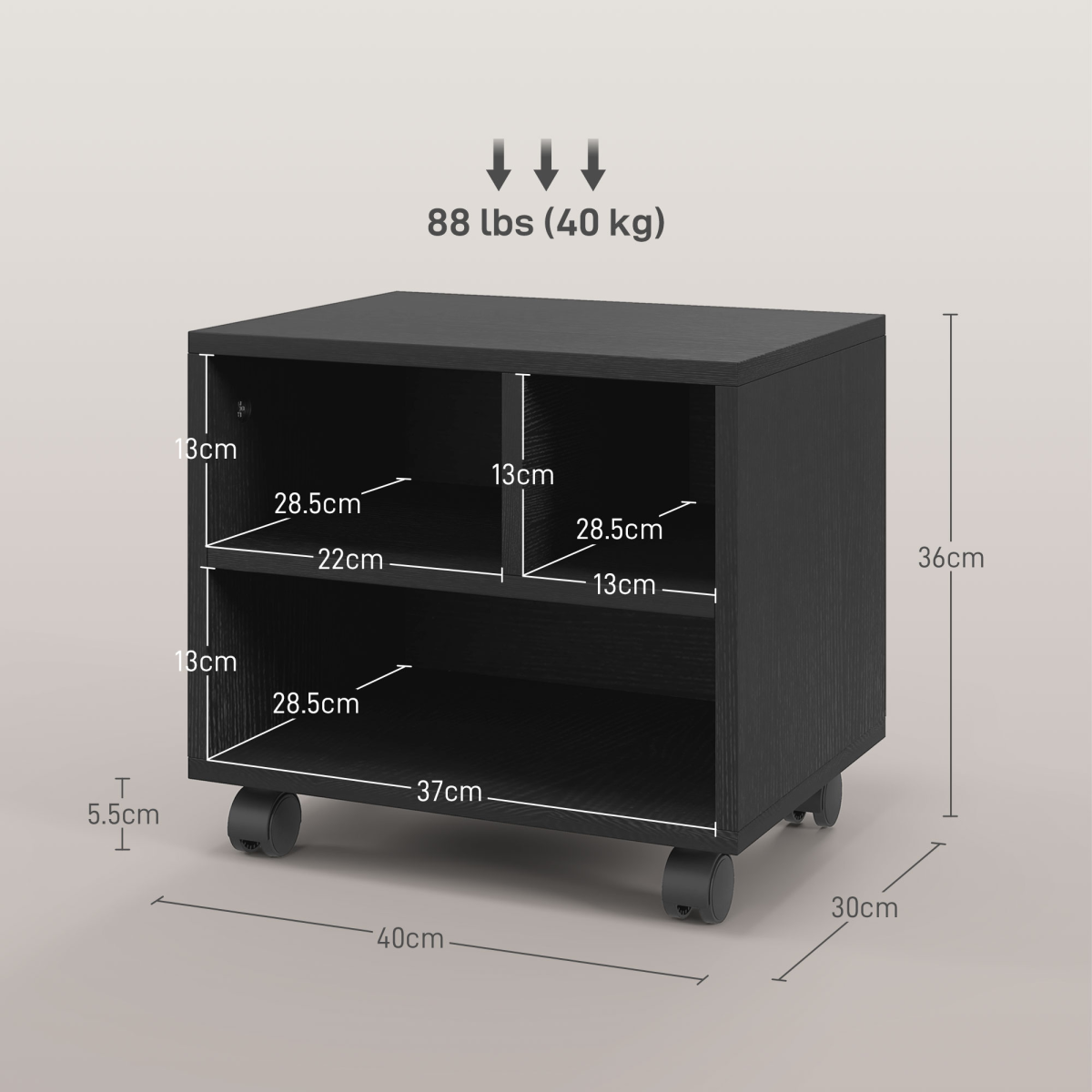 HOMCOM Printer Stand with Storage Printer Cart on Wheels for Home Office Black