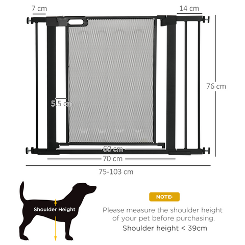 Pressure Fit Safety Gate for Doors Dog Gate Auto Close, 75-103 cm Black PawHut
