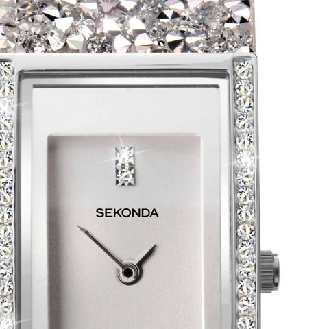 Sekonda Seksy Ladies Bling Rectangular Silver Dial & silver stone Stainless Steel Bracelet Strap Watch
