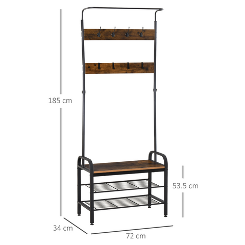 Industrial Coat Rack Stand with 8 Hooks Hangers Storage Cabinet Brown