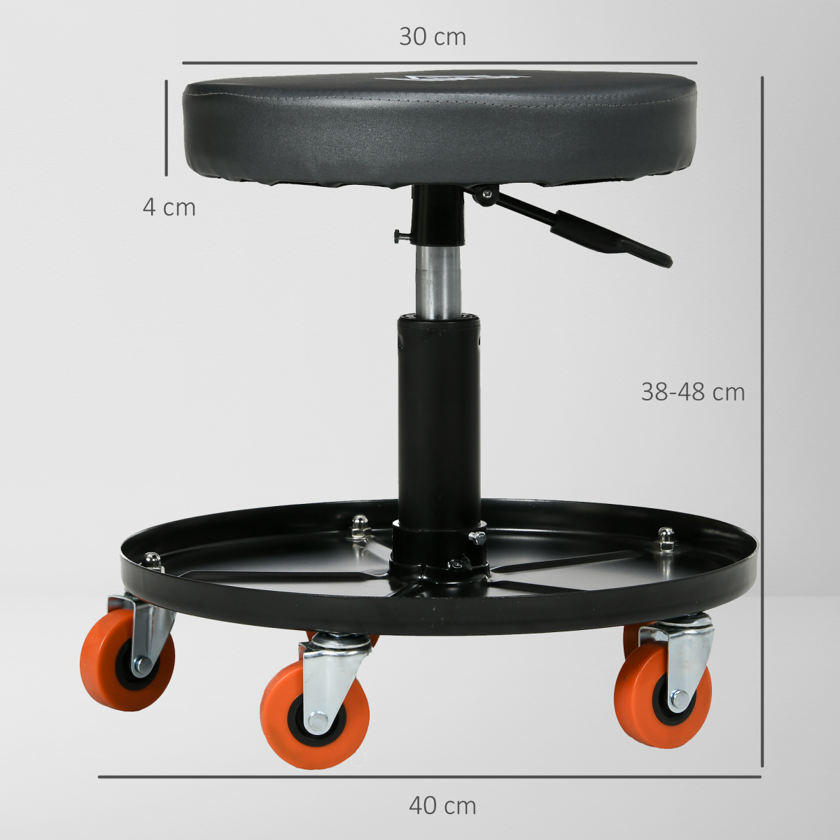 HOMCOM Pneumatic Adjustable Mechanic Stool with Tool Tray and Wheels